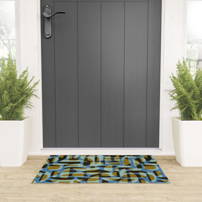 Simple Hand-cut Pattern #5 / Blue & Brown Welcome Mat Gallery Image 3