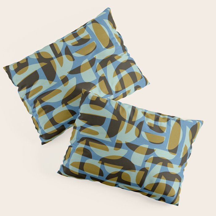 Simple Hand-cut Pattern #5 / Blue & Brown Pillow Sham Gallery Image 1