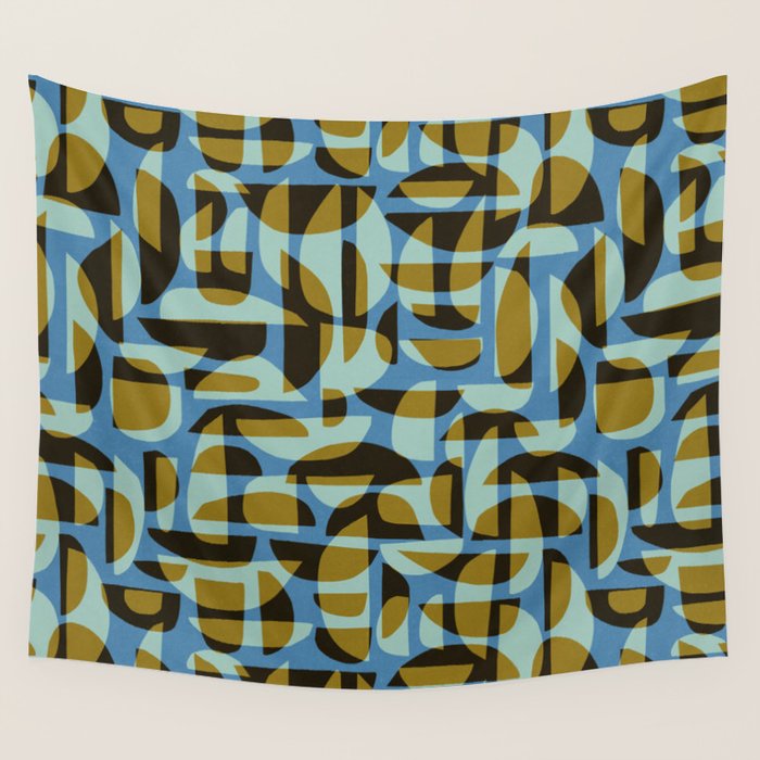 Simple Hand-cut Pattern #5 / Blue & Brown Wall Tapestry Gallery Image 4