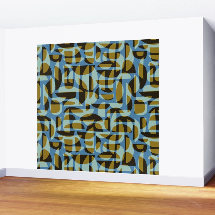 Simple Hand-cut Pattern #5 / Blue & Brown Wall Mural Gallery Image 2