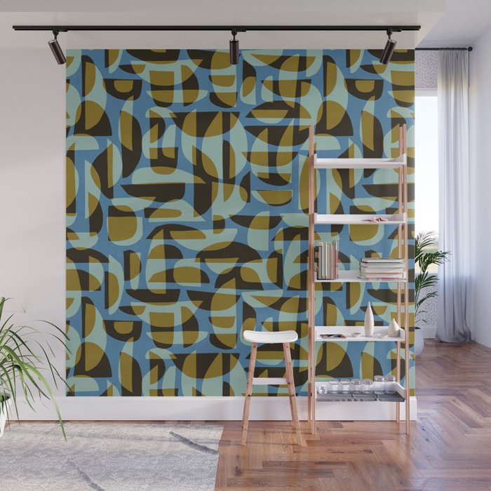 Simple Hand-cut Pattern #5 / Blue & Brown Wall Mural Gallery Image 1