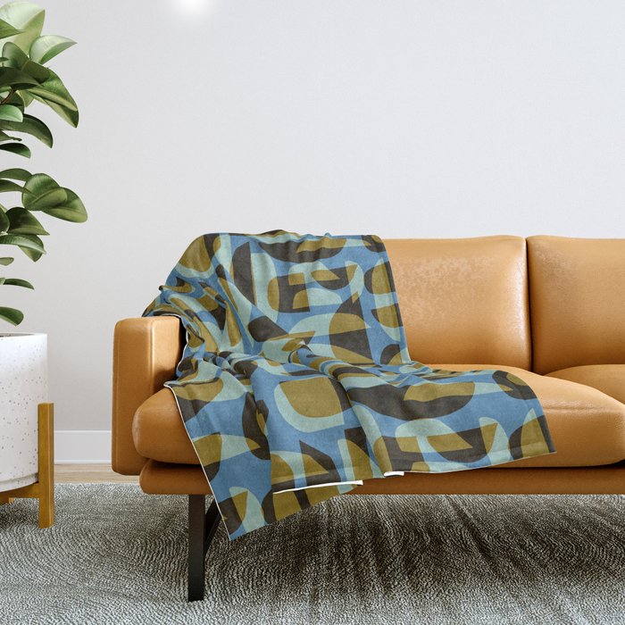 Simple Hand-cut Pattern #5 / Blue & Brown Throw Blanket Gallery Image 1