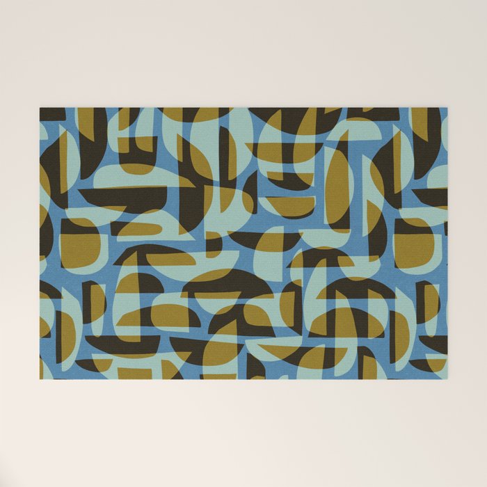 Simple Hand-cut Pattern #5 / Blue & Brown Welcome Mat Gallery Image 1