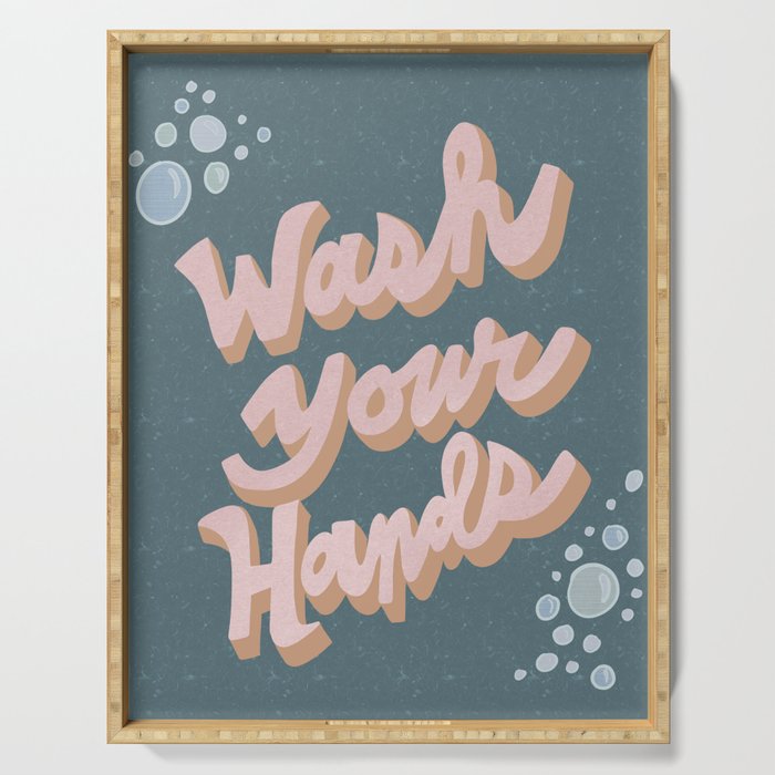 Wash Your Hands - Vintage Pink and Blue Serving Tray Gallery Image 1