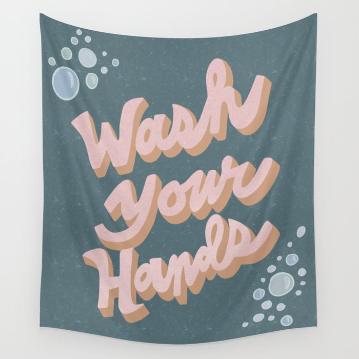 Wash Your Hands - Vintage Pink and Blue Wall Tapestry Gallery Image 1