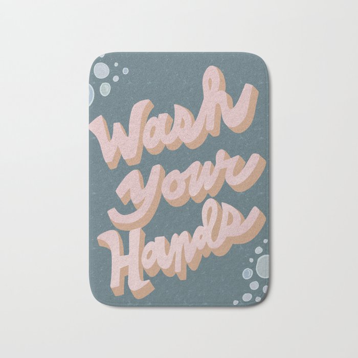 Wash Your Hands - Vintage Pink and Blue Bath Mat Gallery Image 1