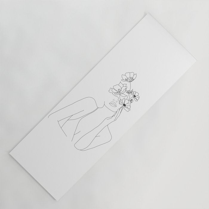 Minimal Line Art Woman with Flowers Yoga Mat Gallery Image 1