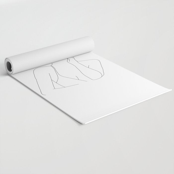 Minimal Line Art Woman with Flowers Yoga Mat Gallery Image 2