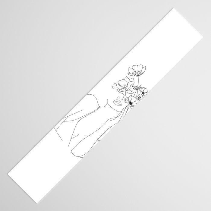 Minimal Line Art Woman with Flowers Table Runner Gallery Image 3