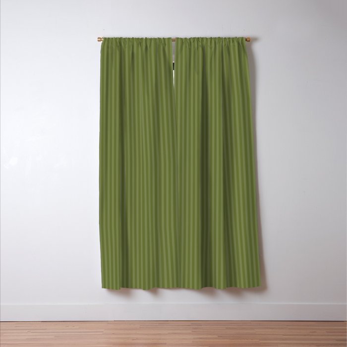 Olive Moss Vertical Stripes Rich Minimalist Pattern Window Curtain Gallery Image 3