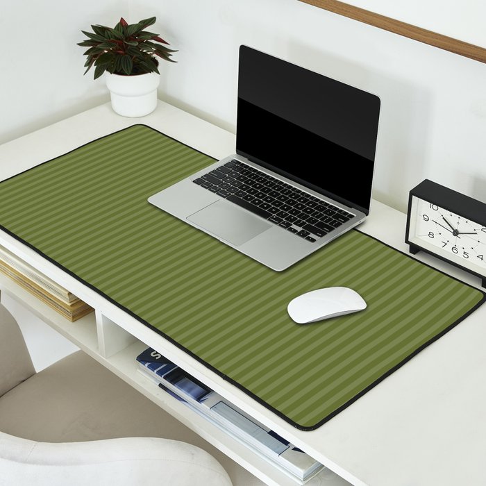 Olive Moss Vertical Stripes Rich Minimalist Pattern Desk Mat Gallery Image 2
