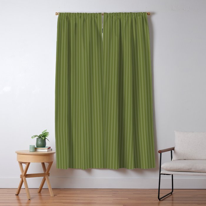 Olive Moss Vertical Stripes Rich Minimalist Pattern Window Curtain Gallery Image 1