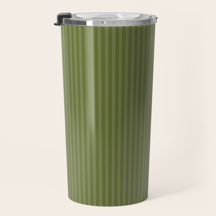 Olive Moss Vertical Stripes Rich Minimalist Pattern Travel Mug Gallery Image 3