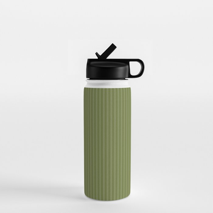 Olive Moss Vertical Stripes Rich Minimalist Pattern Water Bottle Gallery Image 1