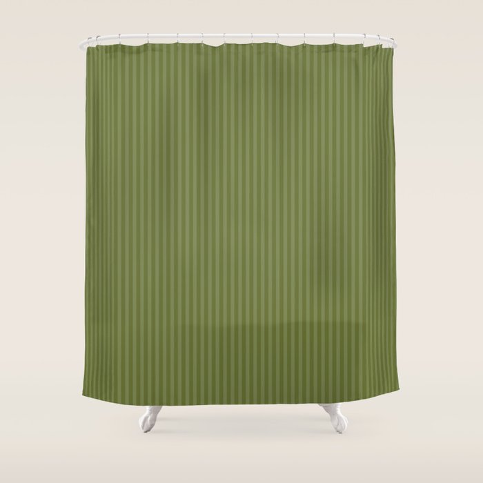 Olive Moss Vertical Stripes Rich Minimalist Pattern Shower Curtain Gallery Image 1