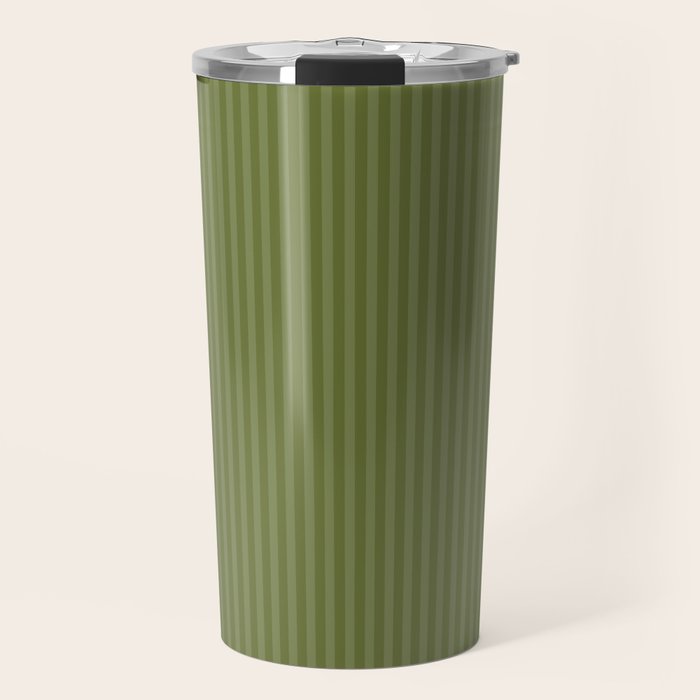 Olive Moss Vertical Stripes Rich Minimalist Pattern Travel Mug Gallery Image 1