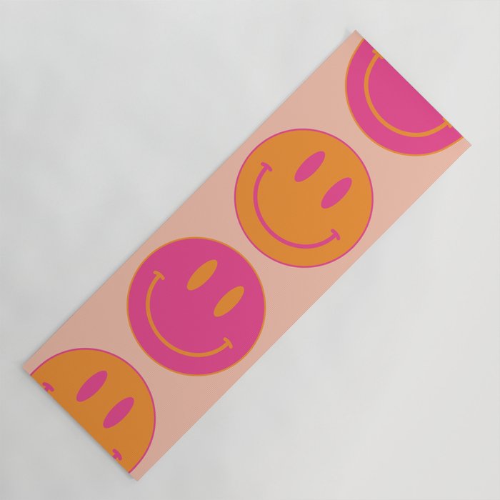 Retro Groovy Smiley Face Poster - Pink and Orange 90s Vibes Yoga Mat Gallery Image 1