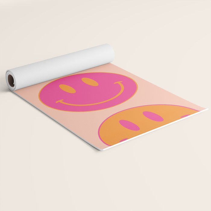 Retro Groovy Smiley Face Poster - Pink and Orange 90s Vibes Yoga Mat Gallery Image 2