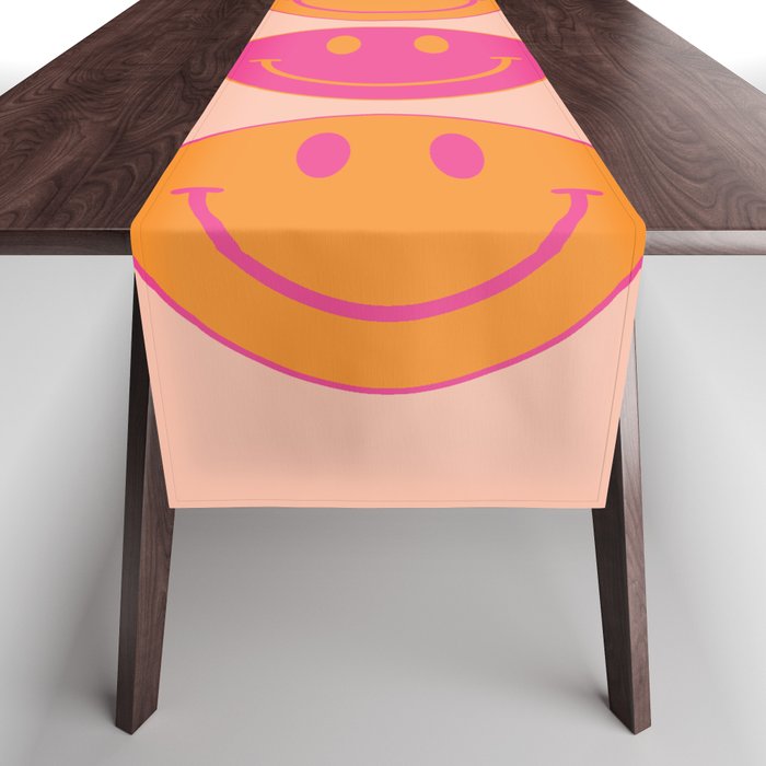 Retro Groovy Smiley Face Poster - Pink and Orange 90s Vibes Table Runner Gallery Image 1