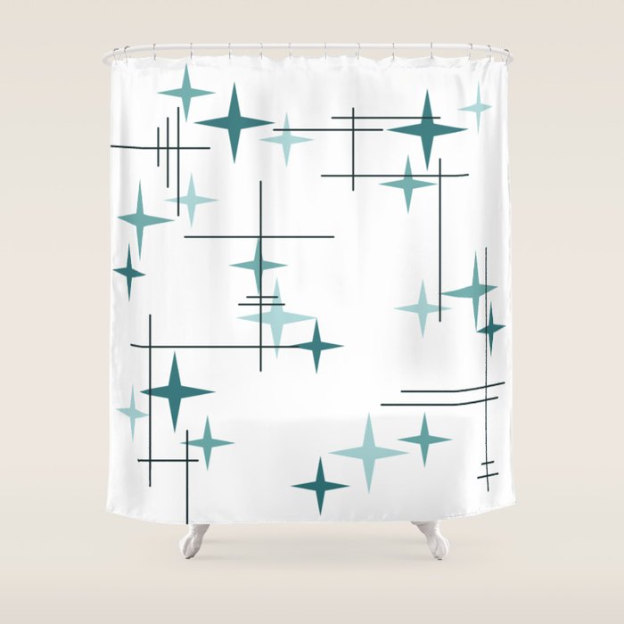 Mid Century Modern Stars (Teal) Shower Curtain Gallery Image 1