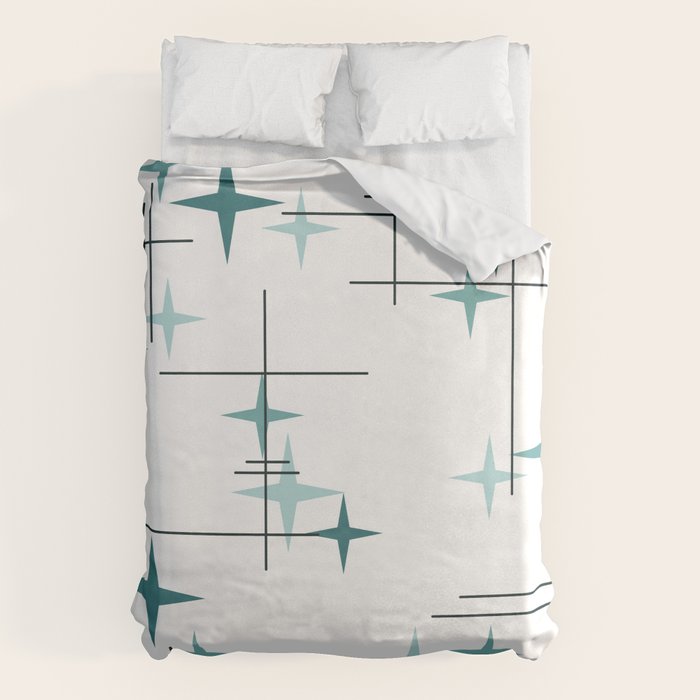 Mid Century Modern Stars (Teal) Duvet Cover Gallery Image 6