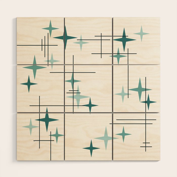 Mid Century Modern Stars (Teal) Wood Wall Art Gallery Image 1