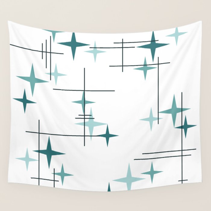 Mid Century Modern Stars (Teal) Wall Tapestry Gallery Image 4