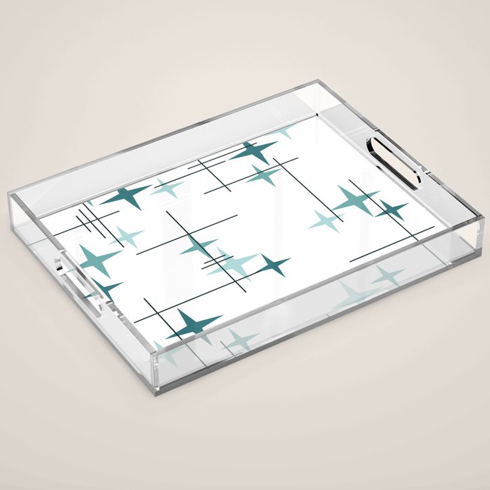 Mid Century Modern Stars (Teal) Acrylic Tray Gallery Image 1