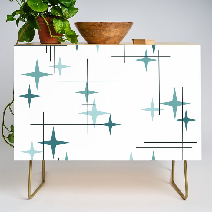 Mid Century Modern Stars (Teal) Credenza Gallery Image 1