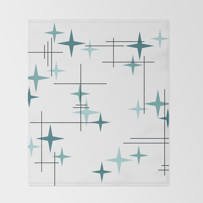 Mid Century Modern Stars (Teal) Throw Blanket Gallery Image 2