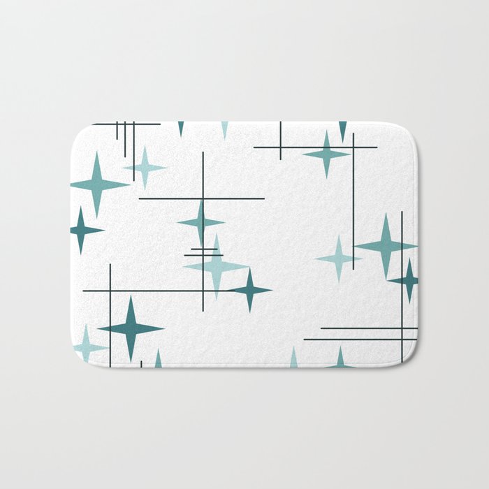 Mid Century Modern Stars (Teal) Bath Mat Gallery Image 1