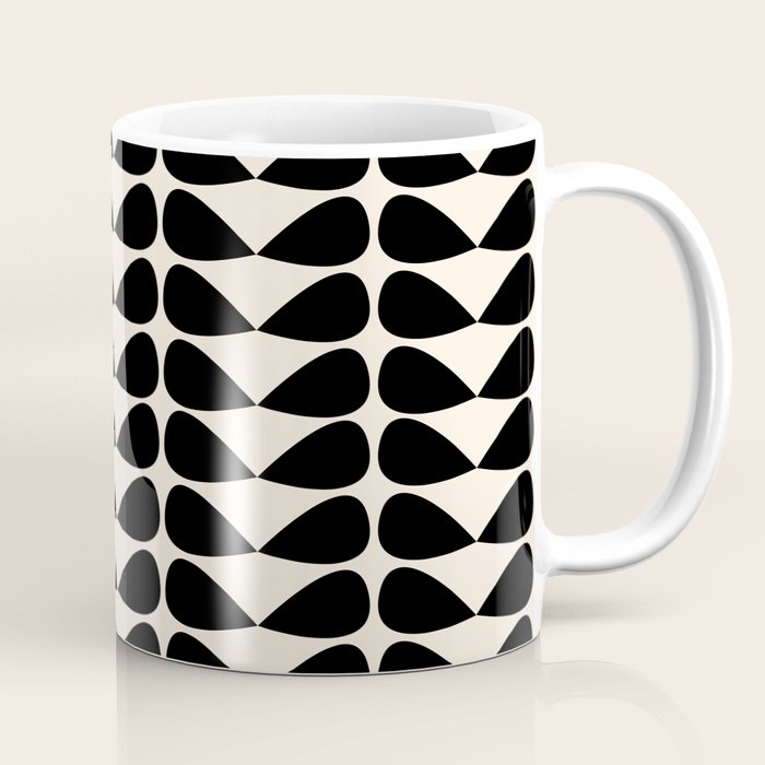Mod Leaves Mid Century Modern Abstract Pattern in Black and Almond Cream Coffee Mug Gallery Image 1