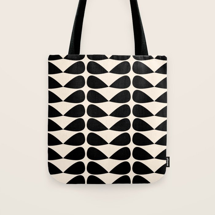 Mod Leaves Mid Century Modern Abstract Pattern in Black and Almond Cream Tote Bag Gallery Image 1