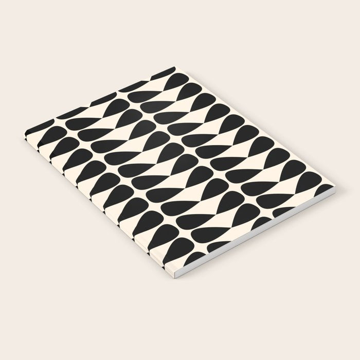 Mod Leaves Mid Century Modern Abstract Pattern in Black and Almond Cream Notebook Gallery Image 2