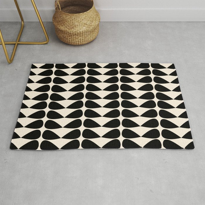 Mod Leaves Mid Century Modern Abstract Pattern in Black and Almond Cream Rug Gallery Image 1
