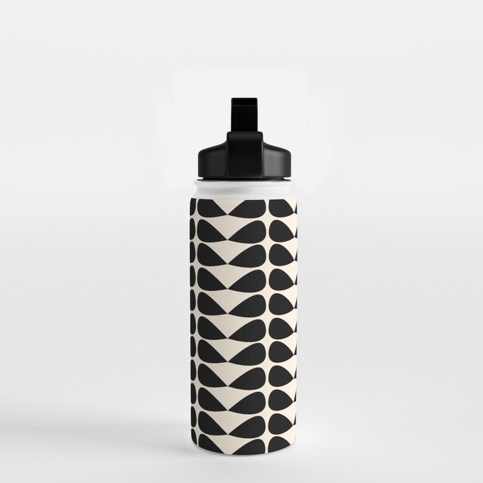 Mod Leaves Mid Century Modern Abstract Pattern in Black and Almond Cream Water Bottle Gallery Image 2