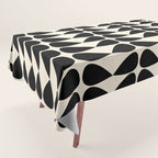 Mod Leaves Mid Century Modern Abstract Pattern in Black and Almond Cream Tablecloth Gallery Image 1