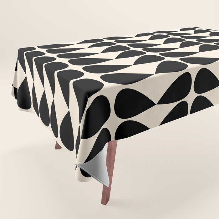 Mod Leaves Mid Century Modern Abstract Pattern in Black and Almond Cream Tablecloth Gallery Image 1