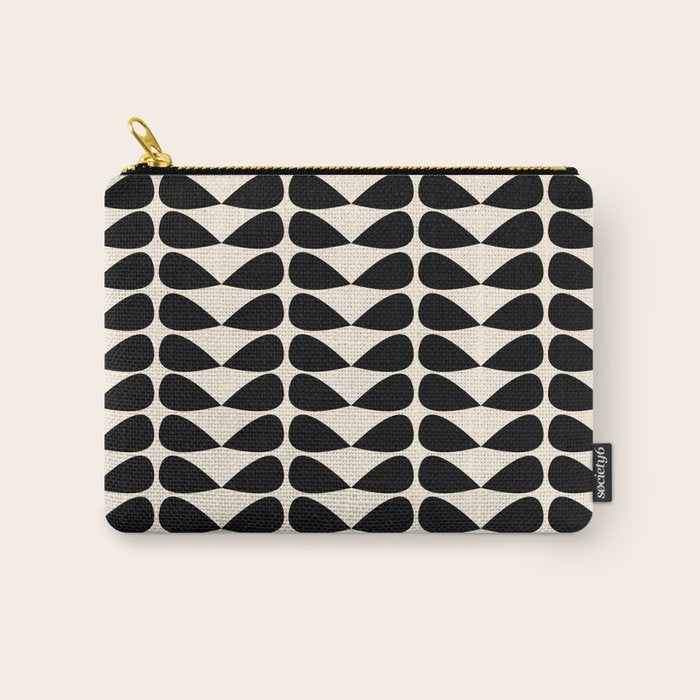 Mod Leaves Mid Century Modern Abstract Pattern in Black and Almond Cream Carry All Pouch Gallery Image 1