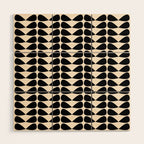 Mod Leaves Mid Century Modern Abstract Pattern in Black and Almond Cream Wood Wall Art Gallery Image 1
