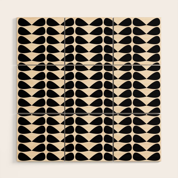 Mod Leaves Mid Century Modern Abstract Pattern in Black and Almond Cream Wood Wall Art Gallery Image 1