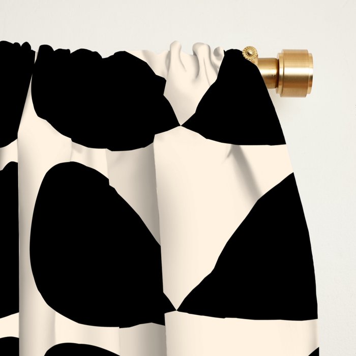 Mod Leaves Mid Century Modern Abstract Pattern in Black and Almond Cream Window Curtain Gallery Image 2