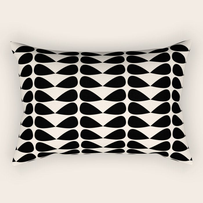 Mod Leaves Mid Century Modern Abstract Pattern in Black and Almond Cream Rectangular Pillow Gallery Image 1