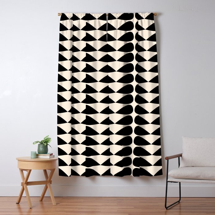 Mod Leaves Mid Century Modern Abstract Pattern in Black and Almond Cream Window Curtain Gallery Image 1