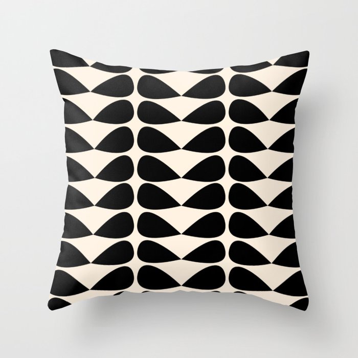 Mod Leaves Mid Century Modern Abstract Pattern in Black and Almond Cream Throw Pillow Gallery Image 6