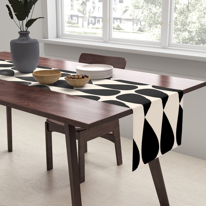 Mod Leaves Mid Century Modern Abstract Pattern in Black and Almond Cream Table Runner Gallery Image 2
