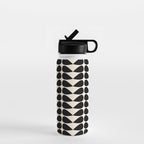 Mod Leaves Mid Century Modern Abstract Pattern in Black and Almond Cream Water Bottle Gallery Image 1