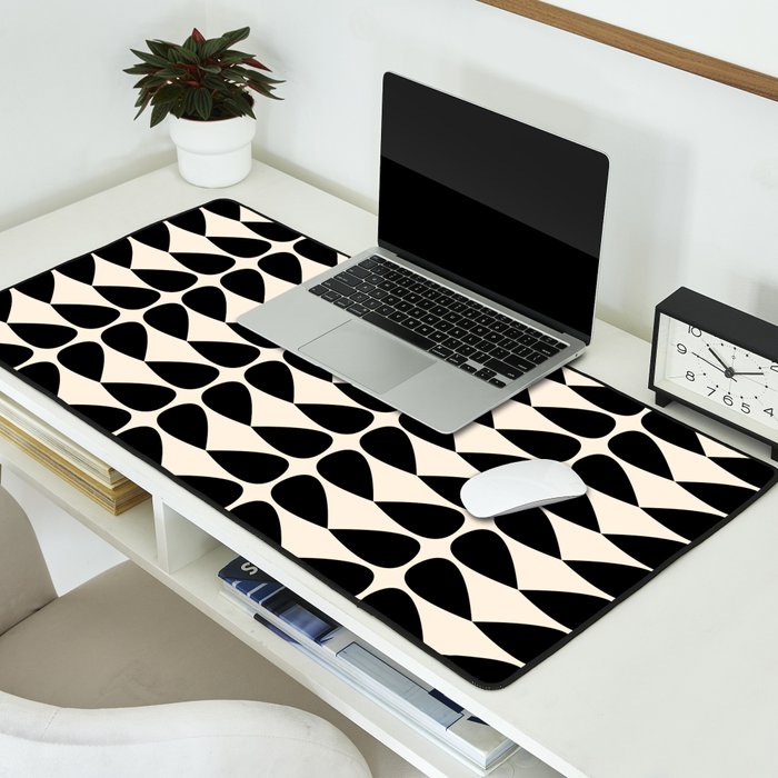 Mod Leaves Mid Century Modern Abstract Pattern in Black and Almond Cream Desk Mat Gallery Image 2