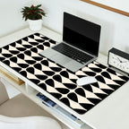 Mod Leaves Mid Century Modern Abstract Pattern in Black and Almond Cream Desk Mat Gallery Image 2