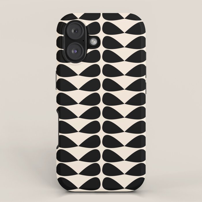 Mod Leaves Mid Century Modern Abstract Pattern in Black and Almond Cream iPhone Case Gallery Image 1